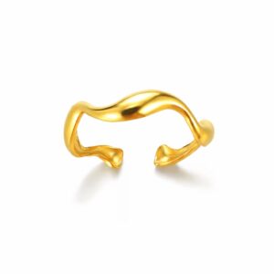 טבעת גל עשויה סטיינלס סטיל בציפוי זהב 18K