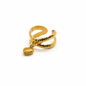 טבעת ליר עם תליון לב עשויה סטיינלס סטיל בציפוי זהב 18K