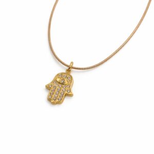 שרשרת חמסה משובצת עשויה סטיינלס סטיל מצופה זהב 18K