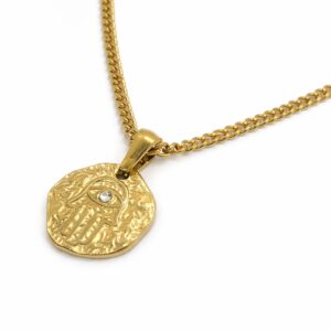 שרשרת חמסה עשויה סטיינלס סטיל מצופה זהב 18K