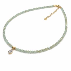 שרשרת טורקיז עשויה סטיינלס סטיל בציפוי זהב 18K וחרוזי קריסטל