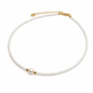 שרשרת שירה עשויה סטיינלס סטיל כולל פנינה תרבותית - צבע זהב