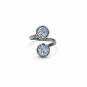 טבעת שחר סטיינלס סטיל בצע כסף ולבן מנצנץ