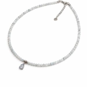 שרשרת לבונה עשויה סטיינלס סטיל וחרוזי קריסטל בצבע כסף