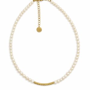 שרשרת מון עשויה פנינה תרבותית וסטיינלס סטיל בצבע זהב