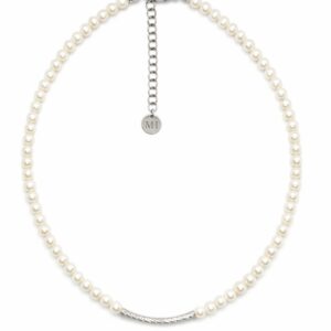 שרשרת מון עשויה פנינה תרבותית וסטיינלס סטיל בצבע כסף