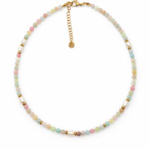 שרשרת שוהם עשוייה סטיינלס סטיל ,פנינה תרבותית ואבני ג'ייד - צבע זהב